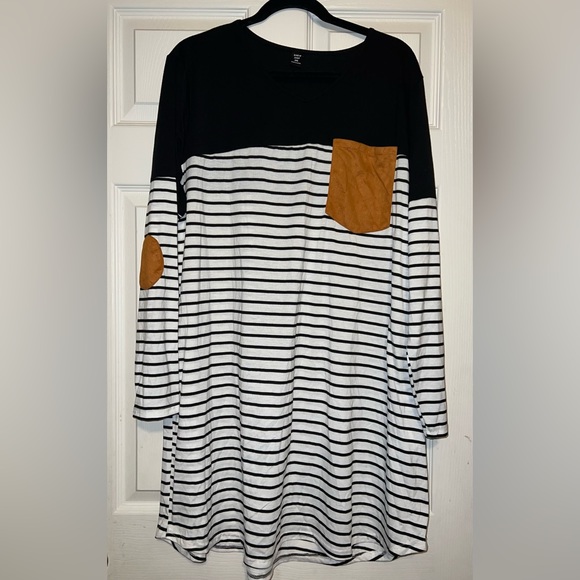 SHEN Curve Striped long sleeve dress with brown pocket and elbow patches SZ 2XL - Picture 1 of 4
